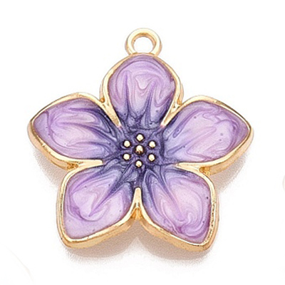 ECH04-LIL-1 Lilac Enamel Flower charm/pendant - light gold 